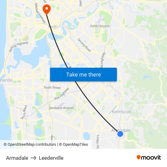 Armadale to Leederville map