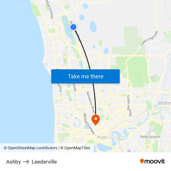 Ashby to Leederville map
