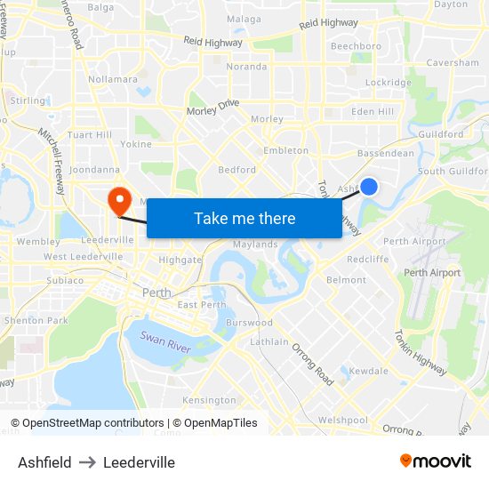 Ashfield to Leederville map