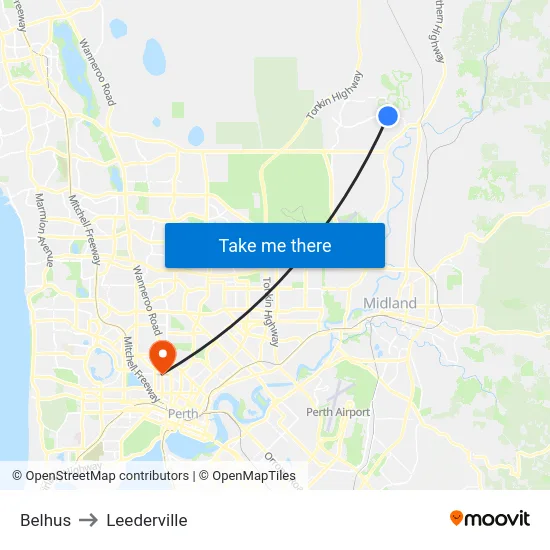 Belhus to Leederville map