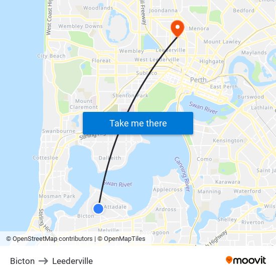 Bicton to Leederville map