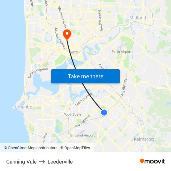 Canning Vale to Leederville map