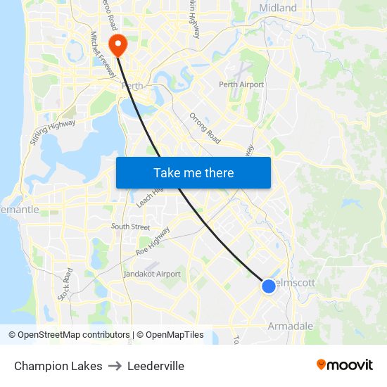 Champion Lakes to Leederville map