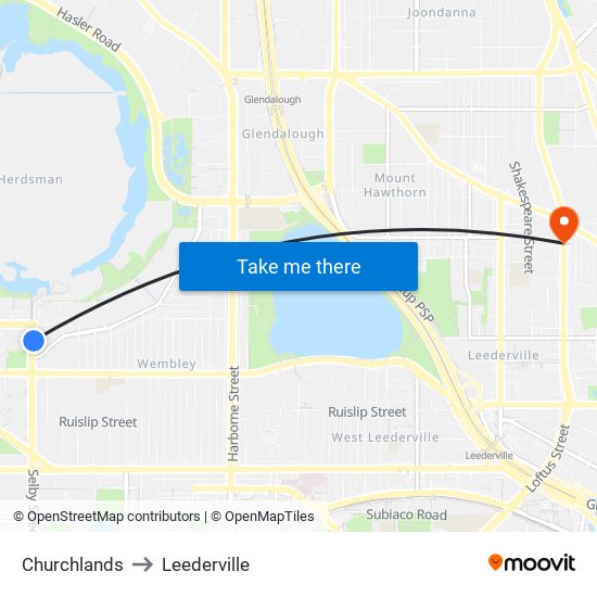 Churchlands to Leederville map