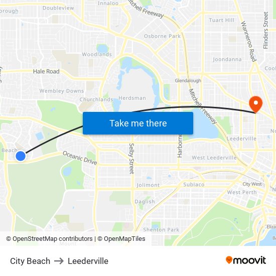 City Beach to Leederville map
