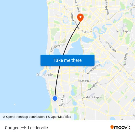 Coogee to Leederville map