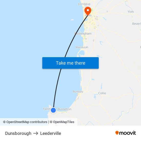 Dunsborough to Leederville map