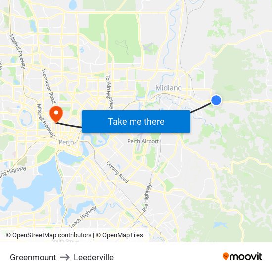 Greenmount to Leederville map