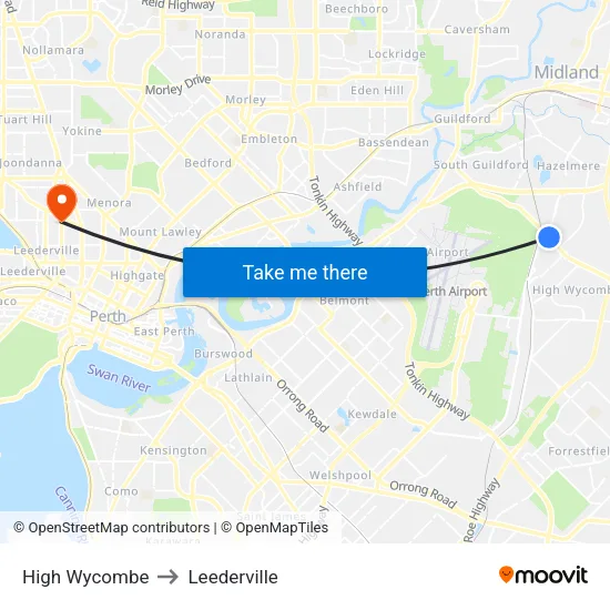 High Wycombe to Leederville map