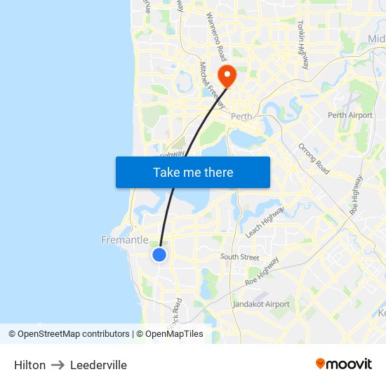 Hilton to Leederville map