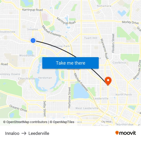 Innaloo to Leederville map