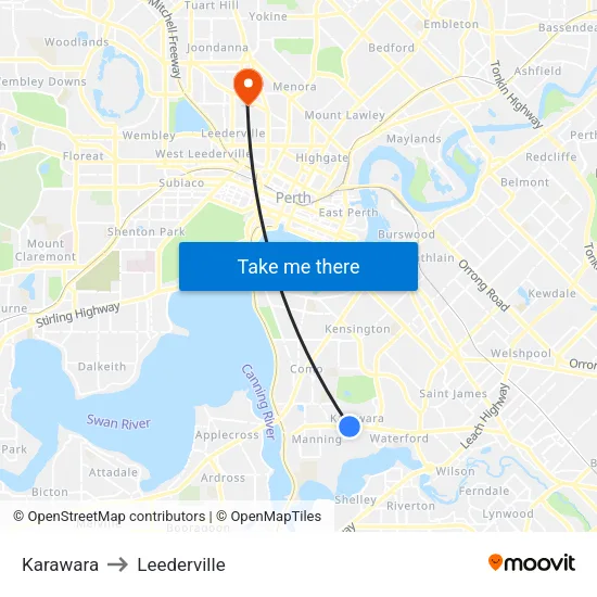 Karawara to Leederville map