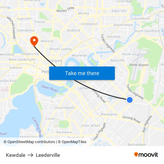 Kewdale to Leederville map