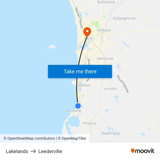 Lakelands to Leederville map
