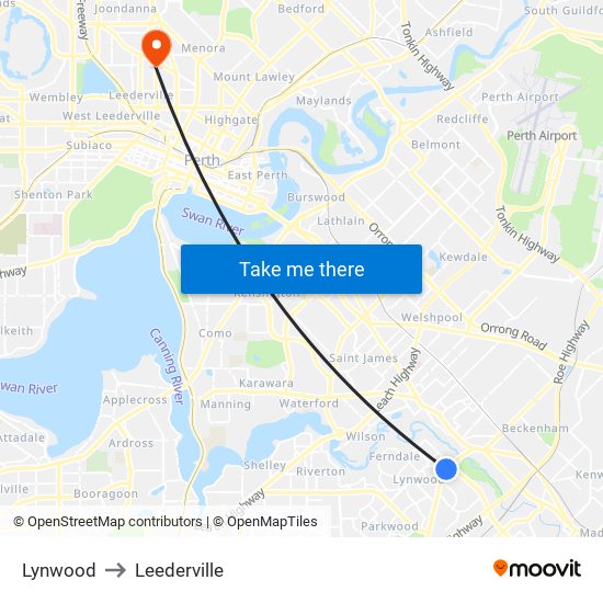 Lynwood to Leederville map