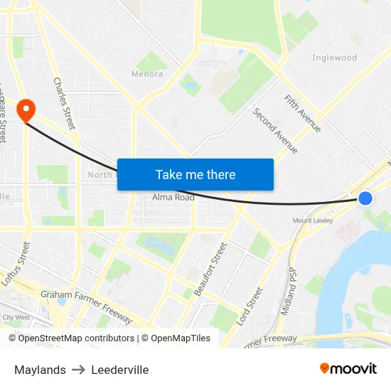 Maylands to Leederville map