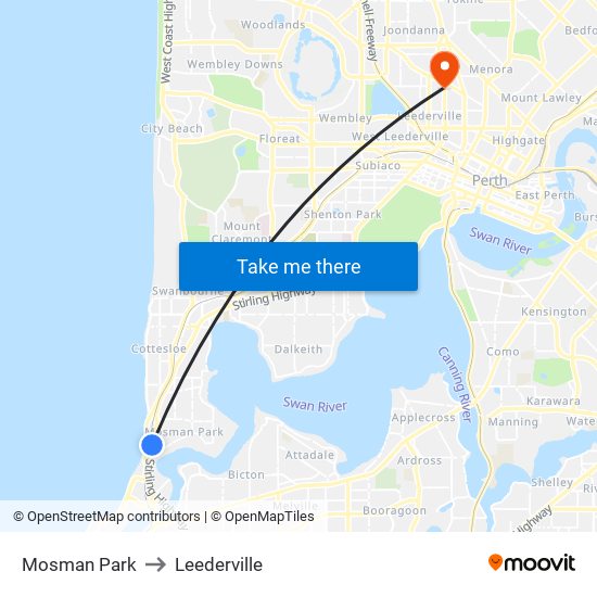 Mosman Park to Leederville map