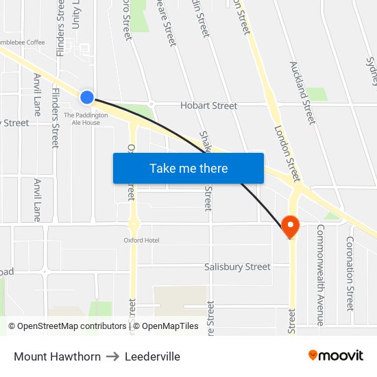 Mount Hawthorn to Leederville map