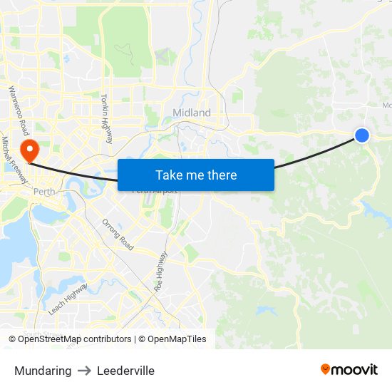 Mundaring to Leederville map