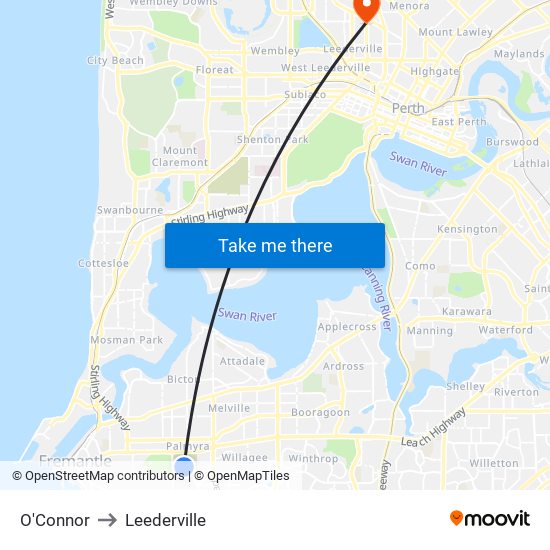 O'Connor to Leederville map