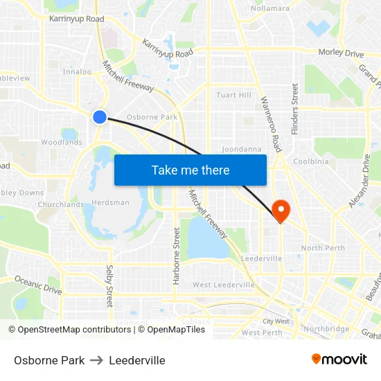 Osborne Park to Leederville map