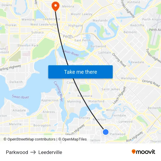 Parkwood to Leederville map