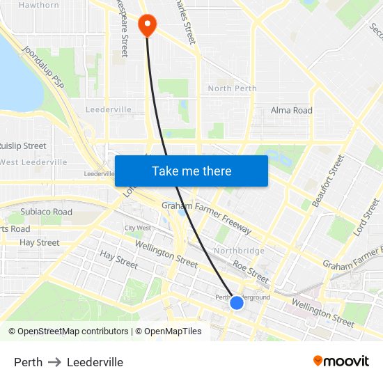 Perth to Leederville map