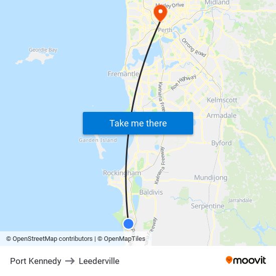 Port Kennedy to Leederville map