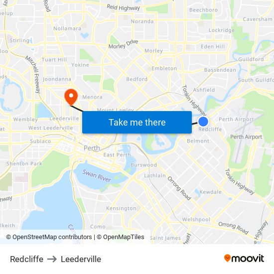 Redcliffe to Leederville map