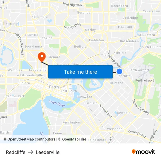 Redcliffe to Leederville map