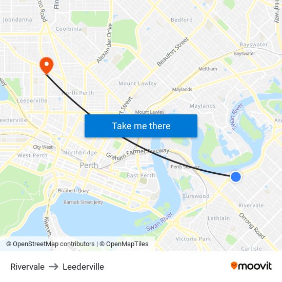 Rivervale to Leederville map