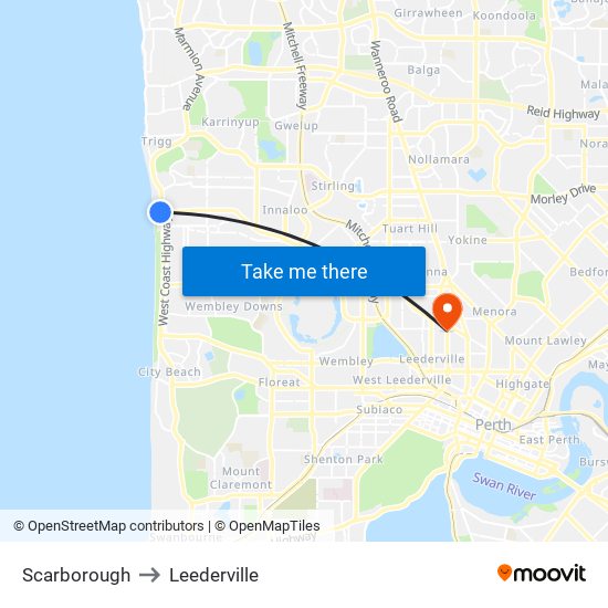 Scarborough to Leederville map