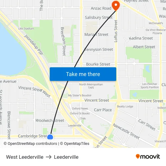 West Leederville to Leederville map