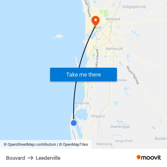 Bouvard to Leederville map