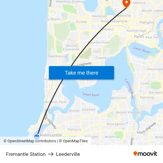 Fremantle Station to Leederville map