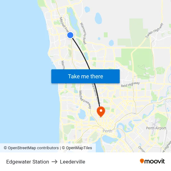 Edgewater Station to Leederville map