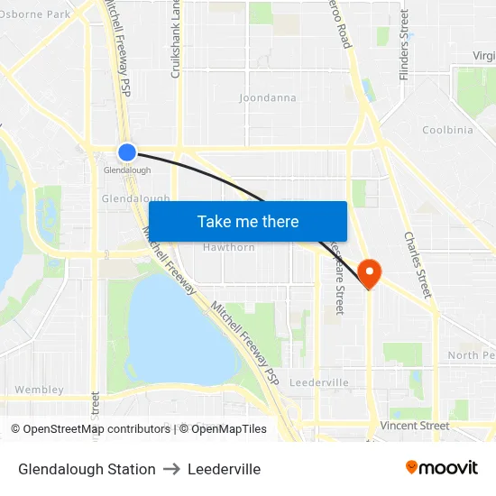 Glendalough Station to Leederville map