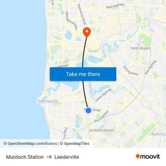Murdoch Station to Leederville map