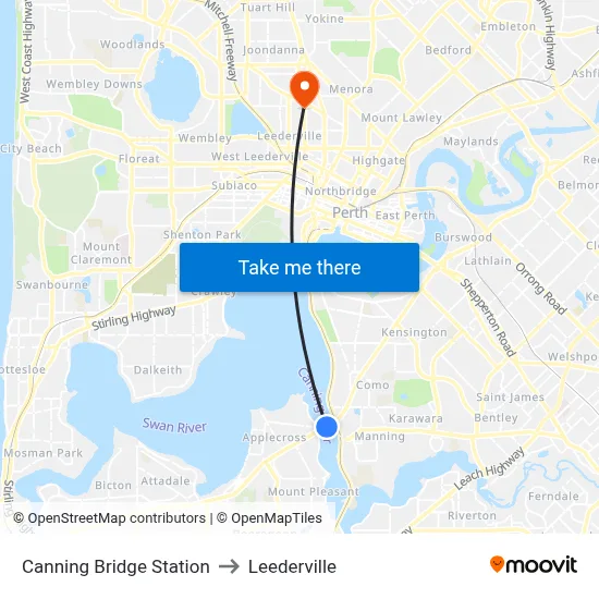 Canning Bridge Station to Leederville map