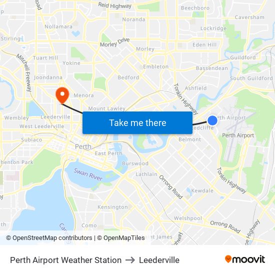 Perth Airport Weather Station to Leederville map