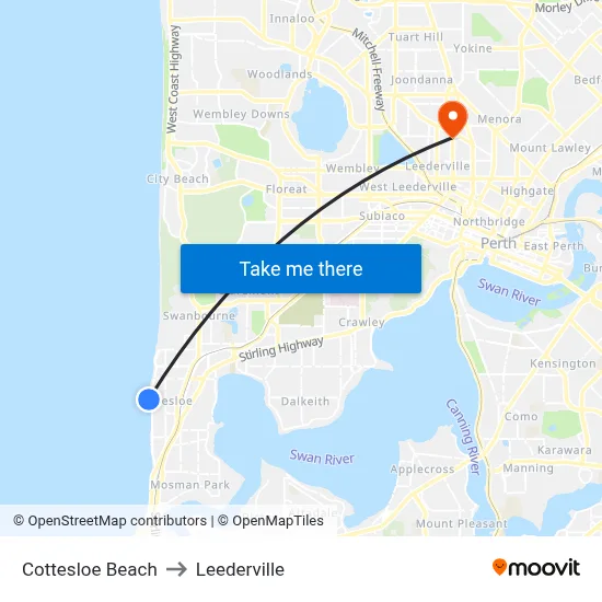 Cottesloe Beach to Leederville map