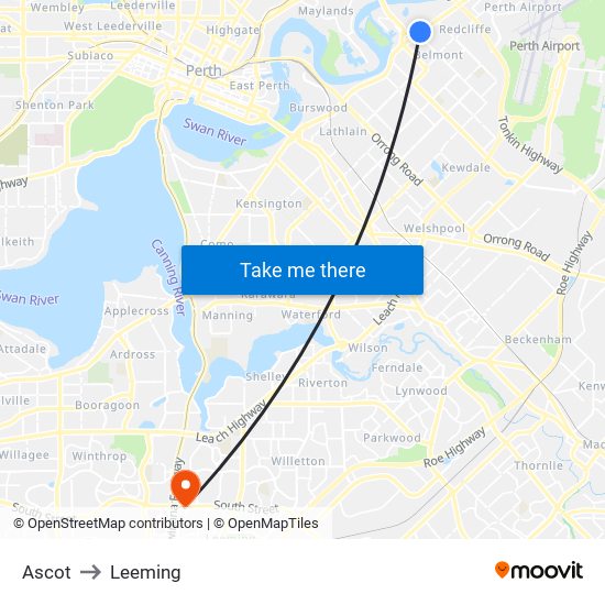 Ascot to Leeming map