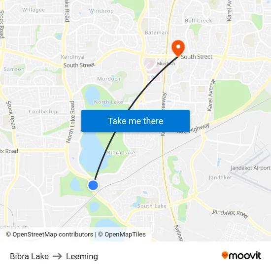 Bibra Lake to Leeming map