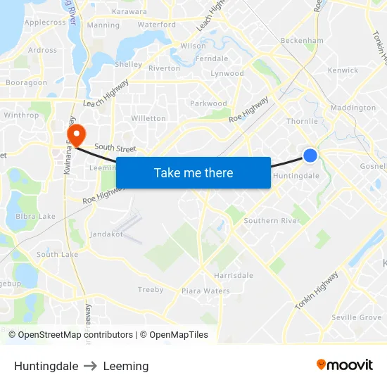 Huntingdale to Leeming map