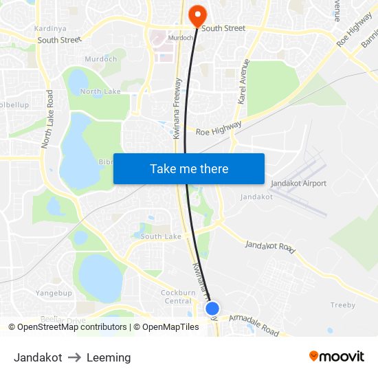 Jandakot to Leeming map