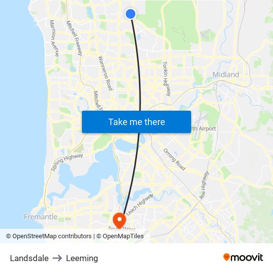 Landsdale to Leeming map