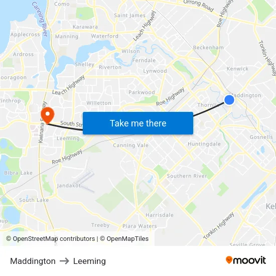 Maddington to Leeming map