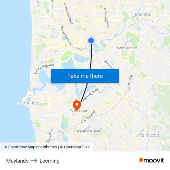 Maylands to Leeming map