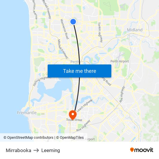 Mirrabooka to Leeming map