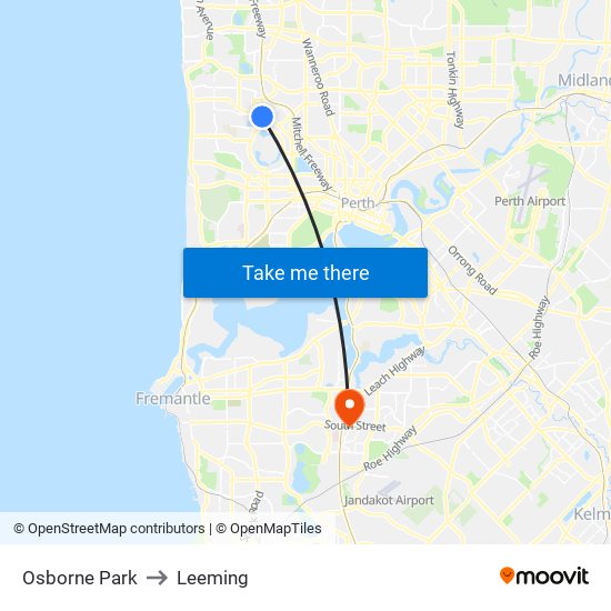 Osborne Park to Leeming map